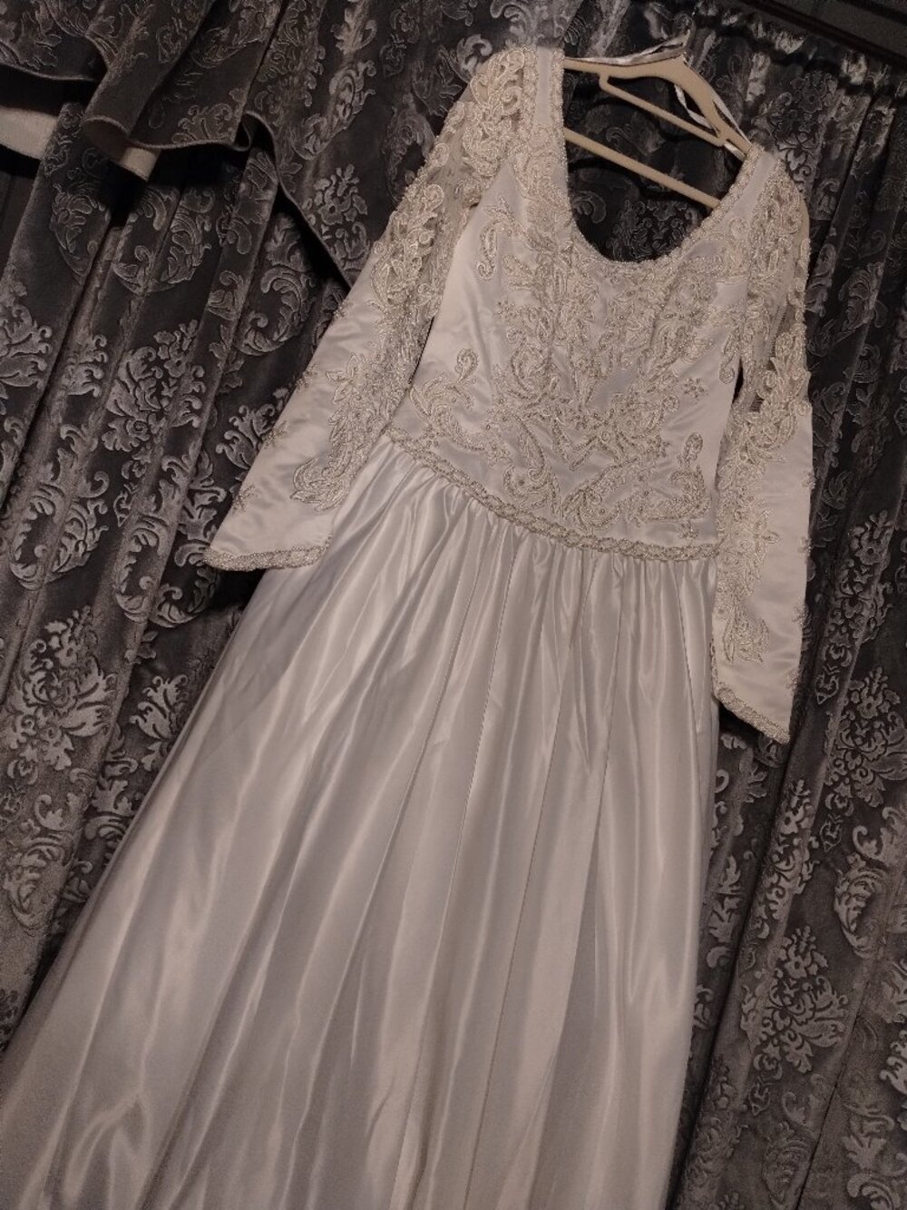 1980 Emme Bridal Satin Ballgown w/ Pearl Trim